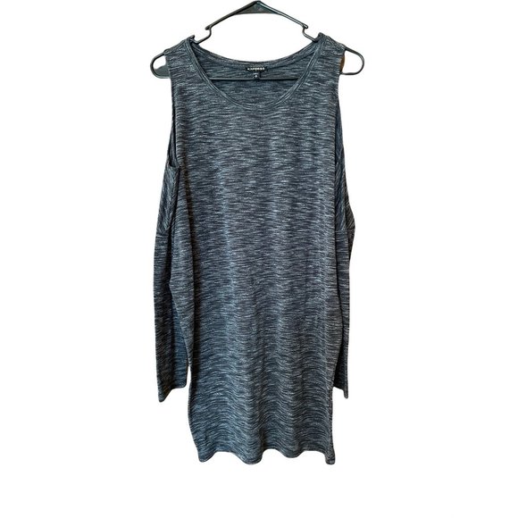 Express Dresses & Skirts - Express Cold Shoulder Dress Slouchy Long Sleeve Space Dyed Gray Womens M Tunic